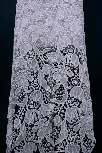 Off White Embroidery Mesh Floral Fabtic Wedding Bridal Evening Dress Costume