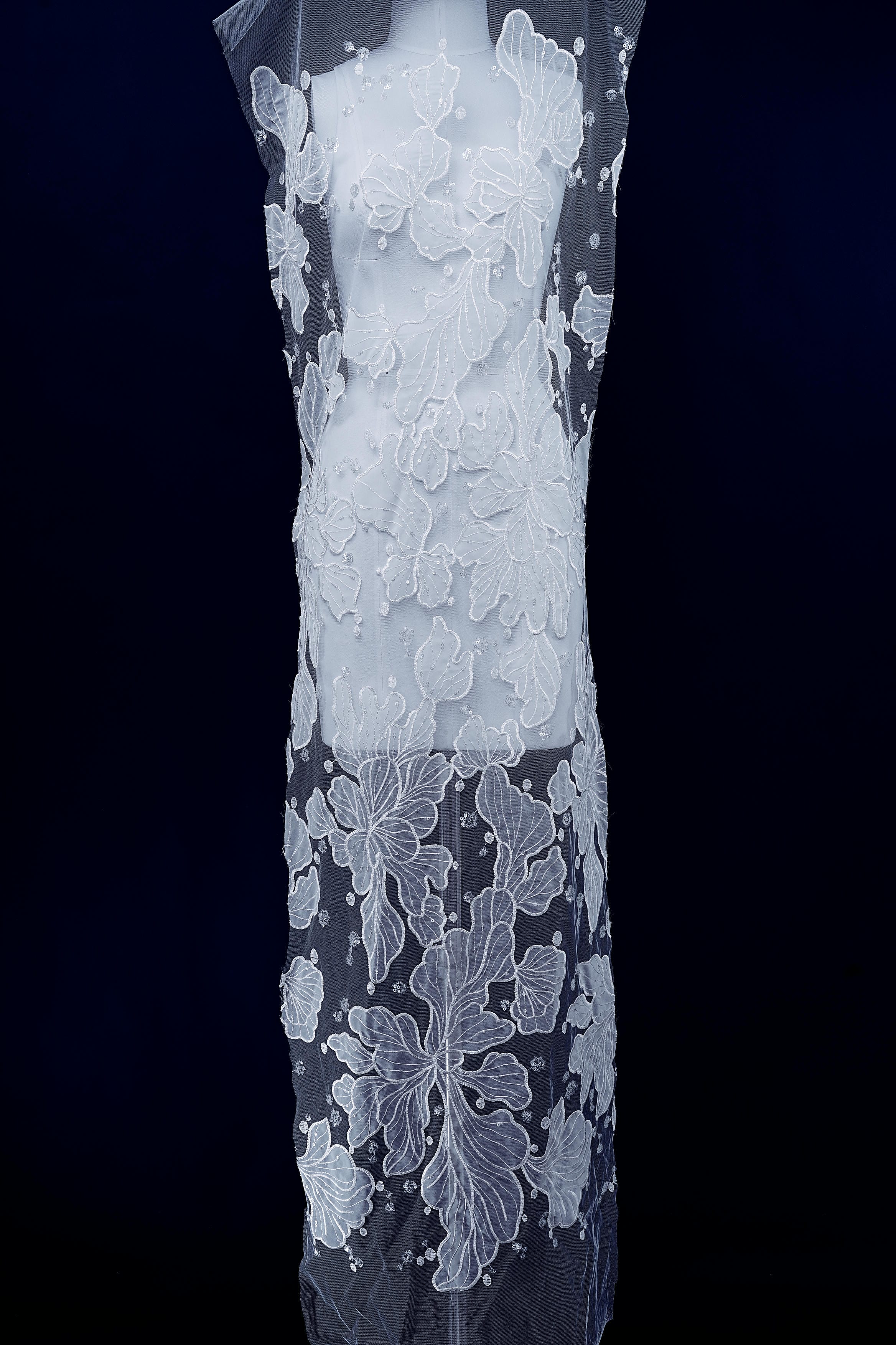 Sequined Embroidery Floral Lace Fabric Sequined Tulle Fabric Exquisite Floral Pattern Bridal Dress