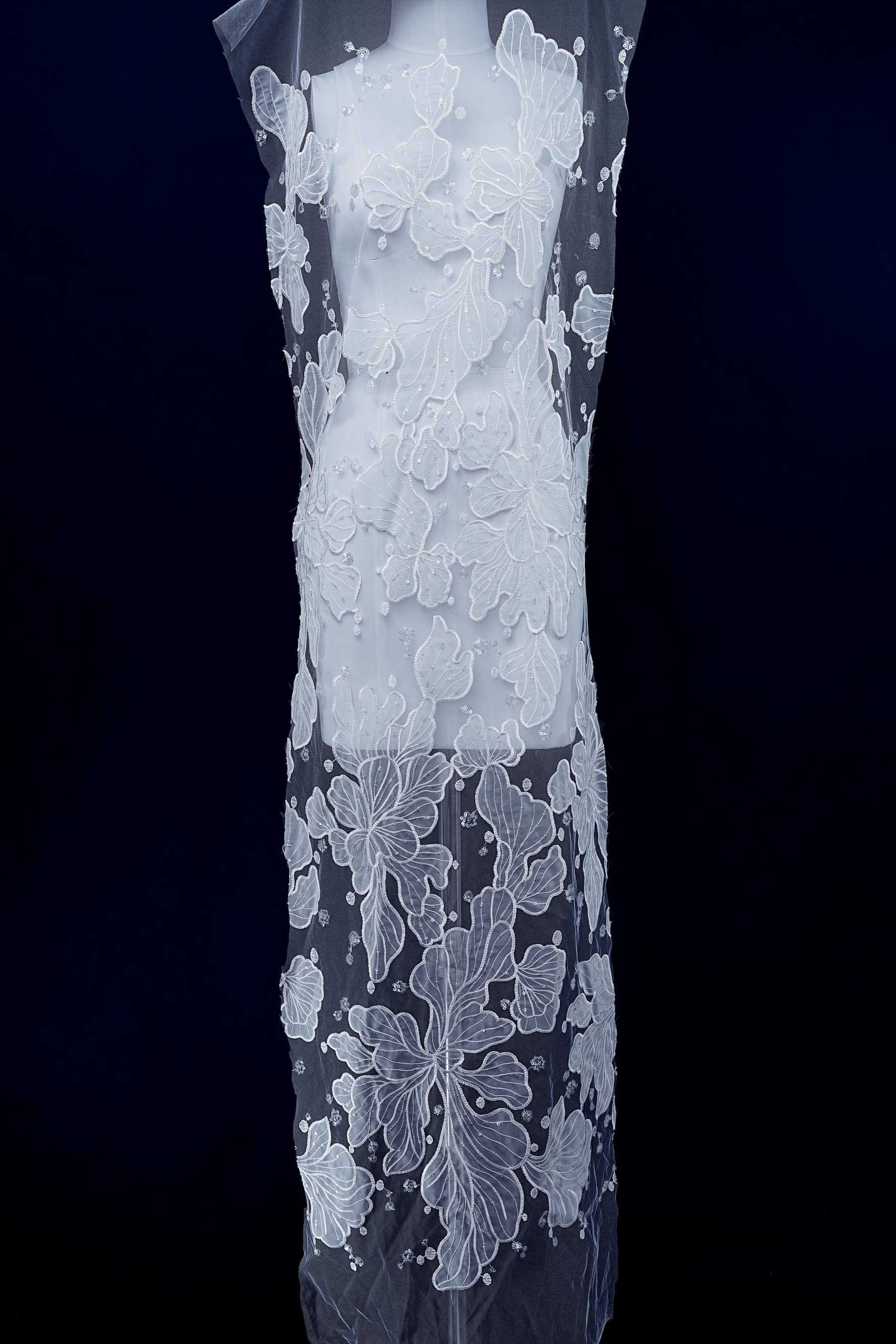 Sequined Embroidery Floral Lace Fabric Sequined Tulle Fabric Exquisite Floral Pattern Bridal Dress