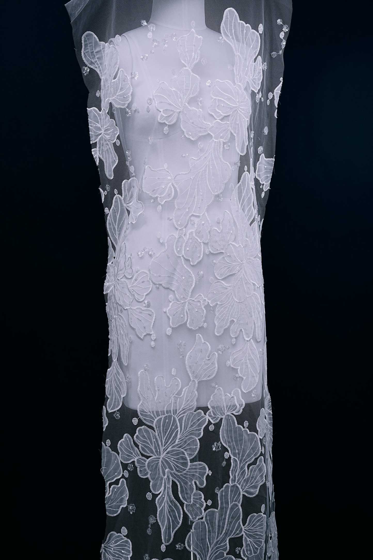 Sequined Embroidery Floral Lace Fabric Sequined Tulle Fabric Exquisite Floral Pattern Bridal Dress