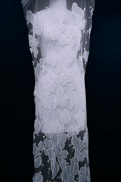 Sequined Embroidery Floral Lace Fabric Sequined Tulle Fabric Exquisite Floral Pattern Bridal Dress