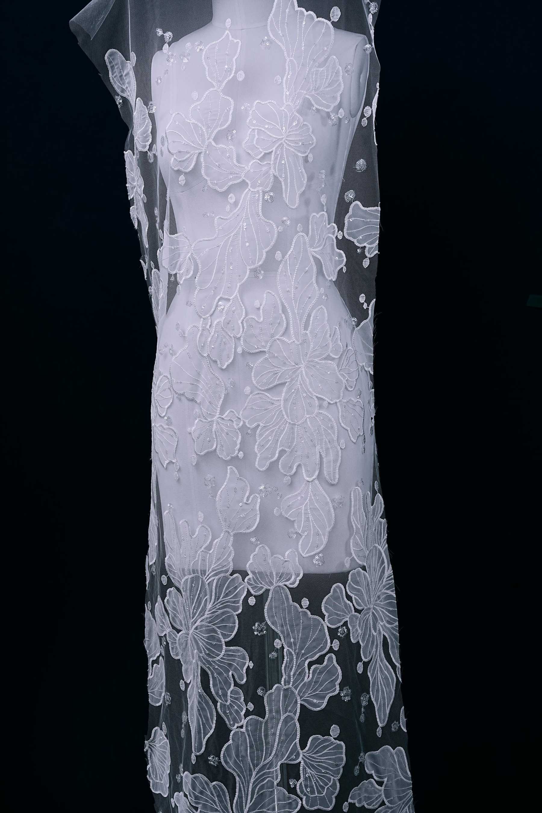 Sequined Embroidery Floral Lace Fabric Sequined Tulle Fabric Exquisite Floral Pattern Bridal Dress