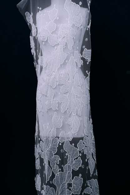 Sequined Embroidery Floral Lace Fabric Sequined Tulle Fabric Exquisite Floral Pattern Bridal Dress