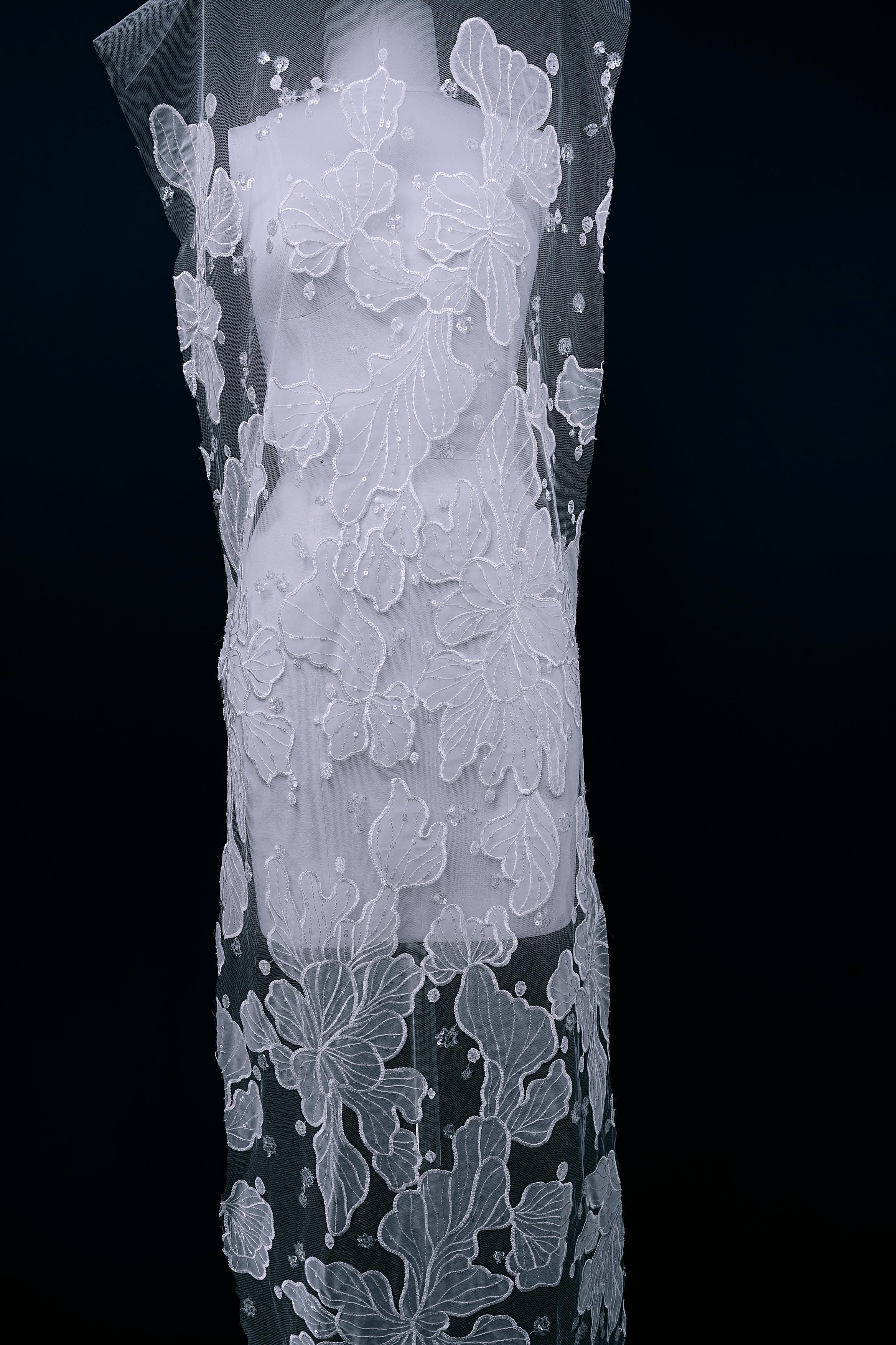 Sequined Embroidery Floral Lace Fabric Sequined Tulle Fabric Exquisite Floral Pattern Bridal Dress