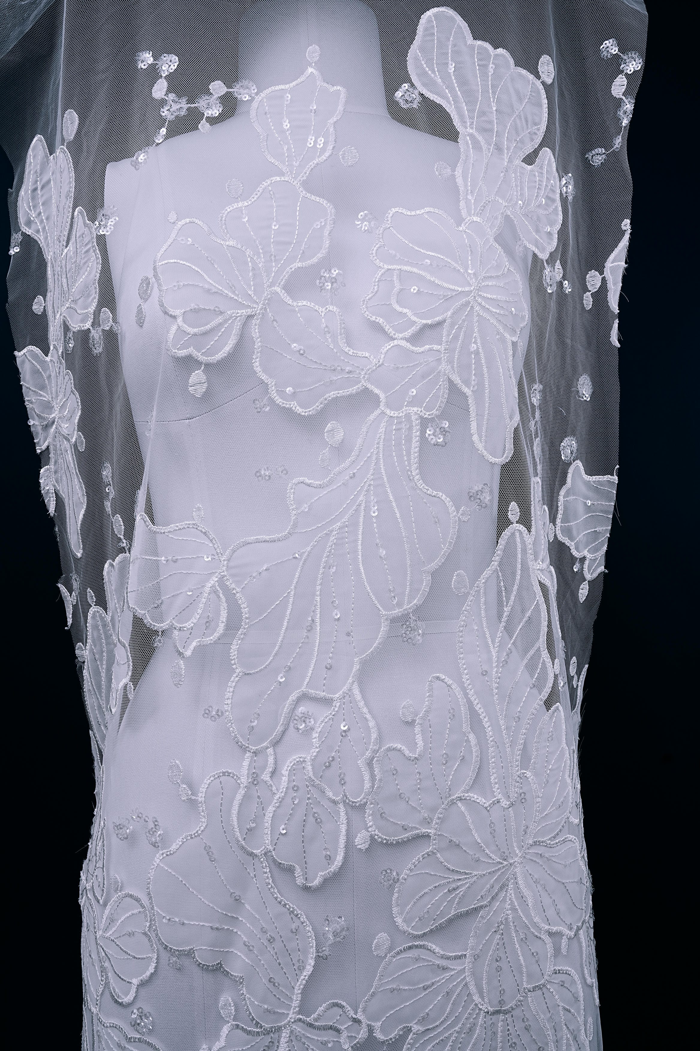 Sequined Embroidery Floral Lace Fabric Sequined Tulle Fabric Exquisite Floral Pattern Bridal Dress