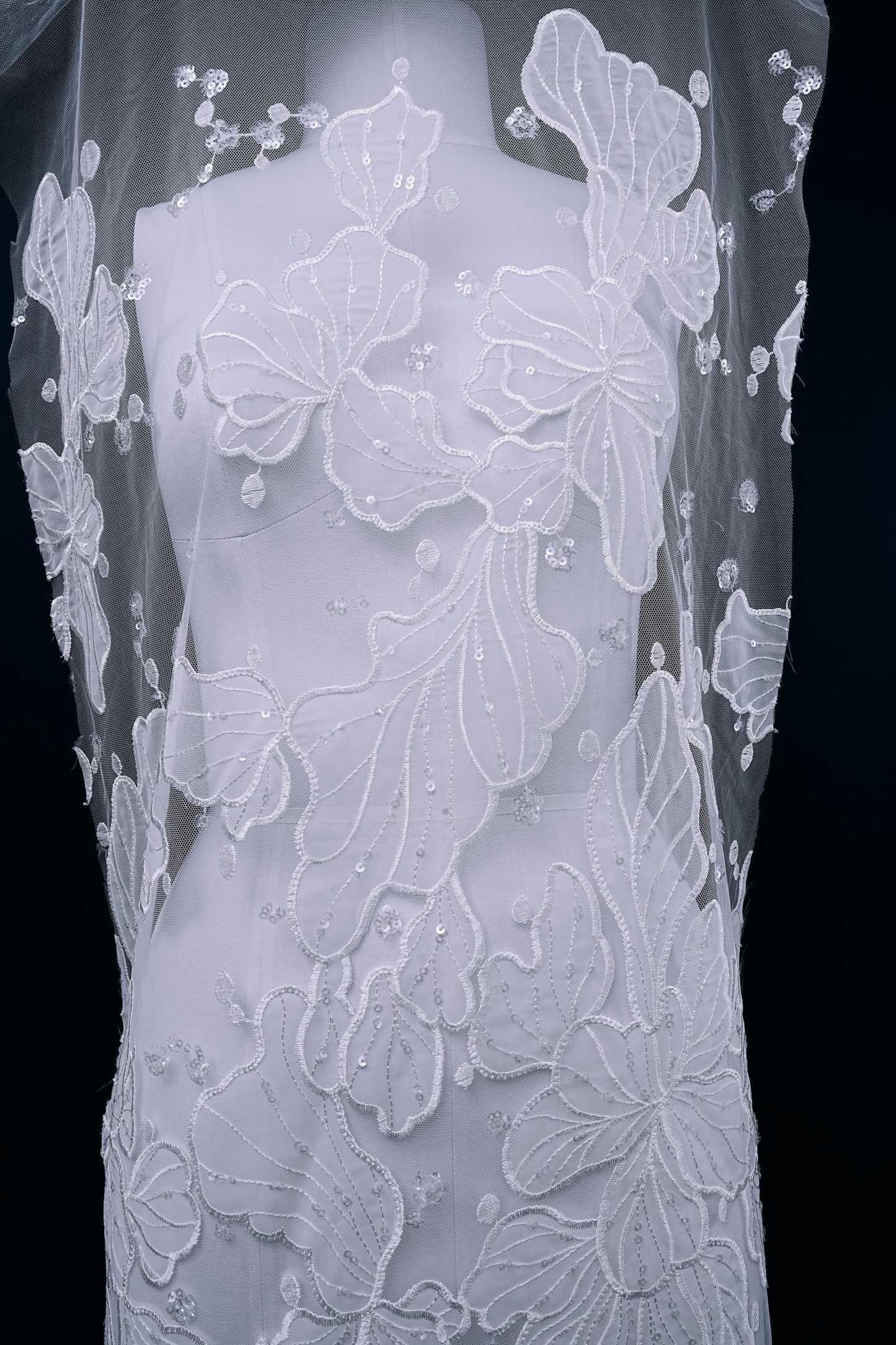 Sequined Embroidery Floral Lace Fabric Sequined Tulle Fabric Exquisite Floral Pattern Bridal Dress