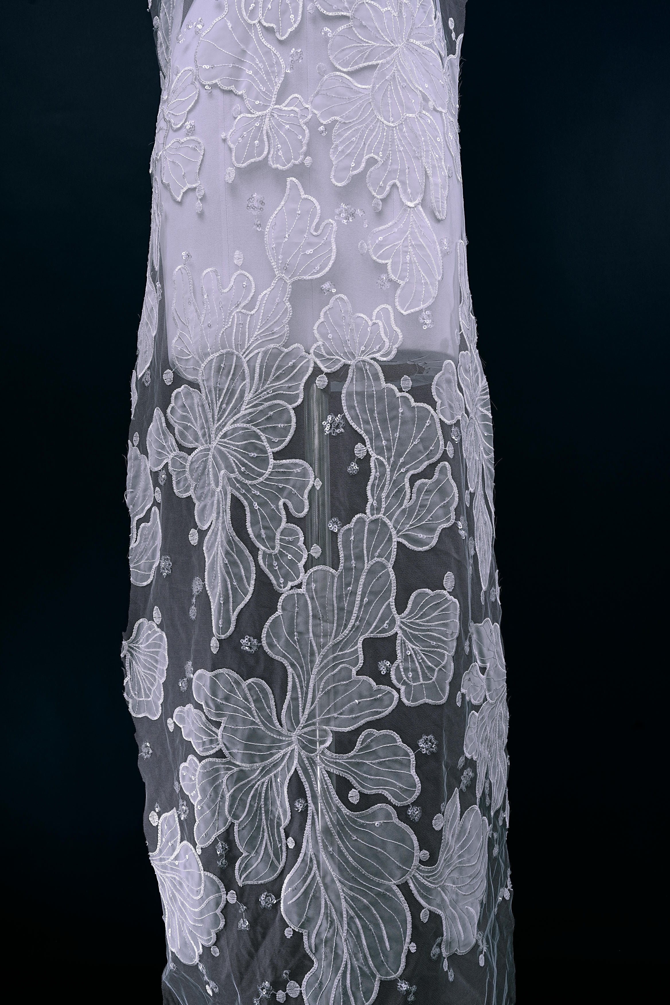 Sequined Embroidery Floral Lace Fabric Sequined Tulle Fabric Exquisite Floral Pattern Bridal Dress