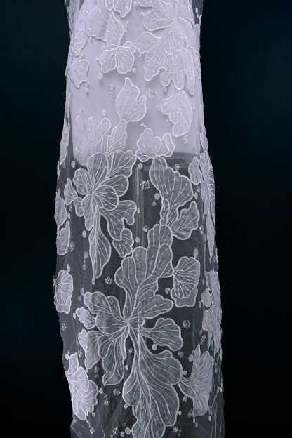 Sequined Embroidery Floral Lace Fabric Sequined Tulle Fabric Exquisite Floral Pattern Bridal Dress