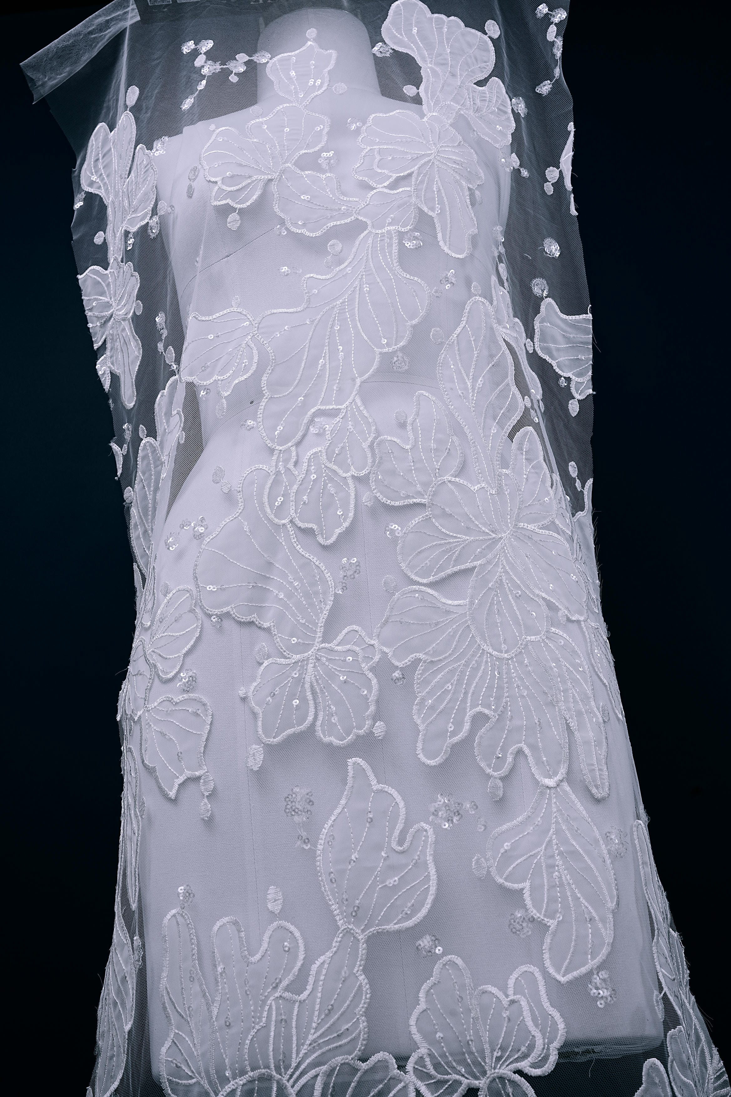 Sequined Embroidery Floral Lace Fabric Sequined Tulle Fabric Exquisite Floral Pattern Bridal Dress