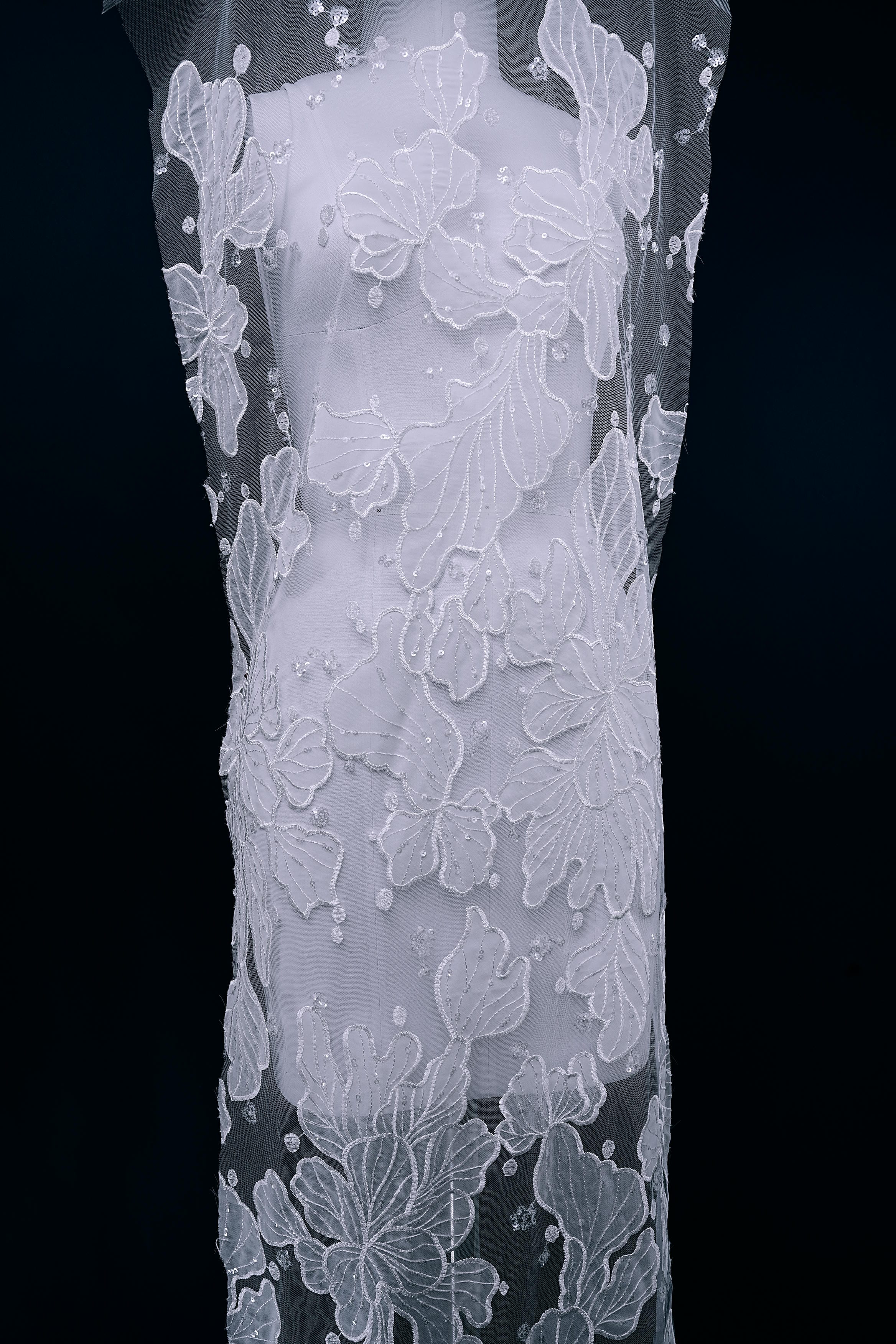 Sequined Embroidery Floral Lace Fabric Sequined Tulle Fabric Exquisite Floral Pattern Bridal Dress