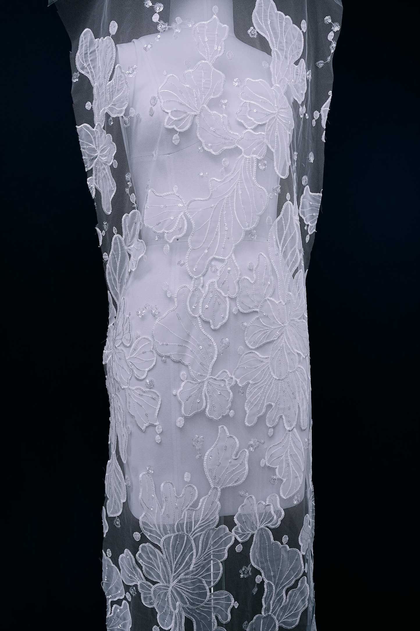 Sequined Embroidery Floral Lace Fabric Sequined Tulle Fabric Exquisite Floral Pattern Bridal Dress