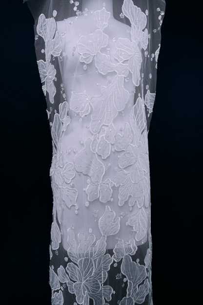 Sequined Embroidery Floral Lace Fabric Sequined Tulle Fabric Exquisite Floral Pattern Bridal Dress