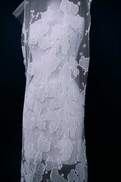 Sequined Embroidery Floral Lace Fabric Sequined Tulle Fabric Exquisite Floral Pattern Bridal Dress