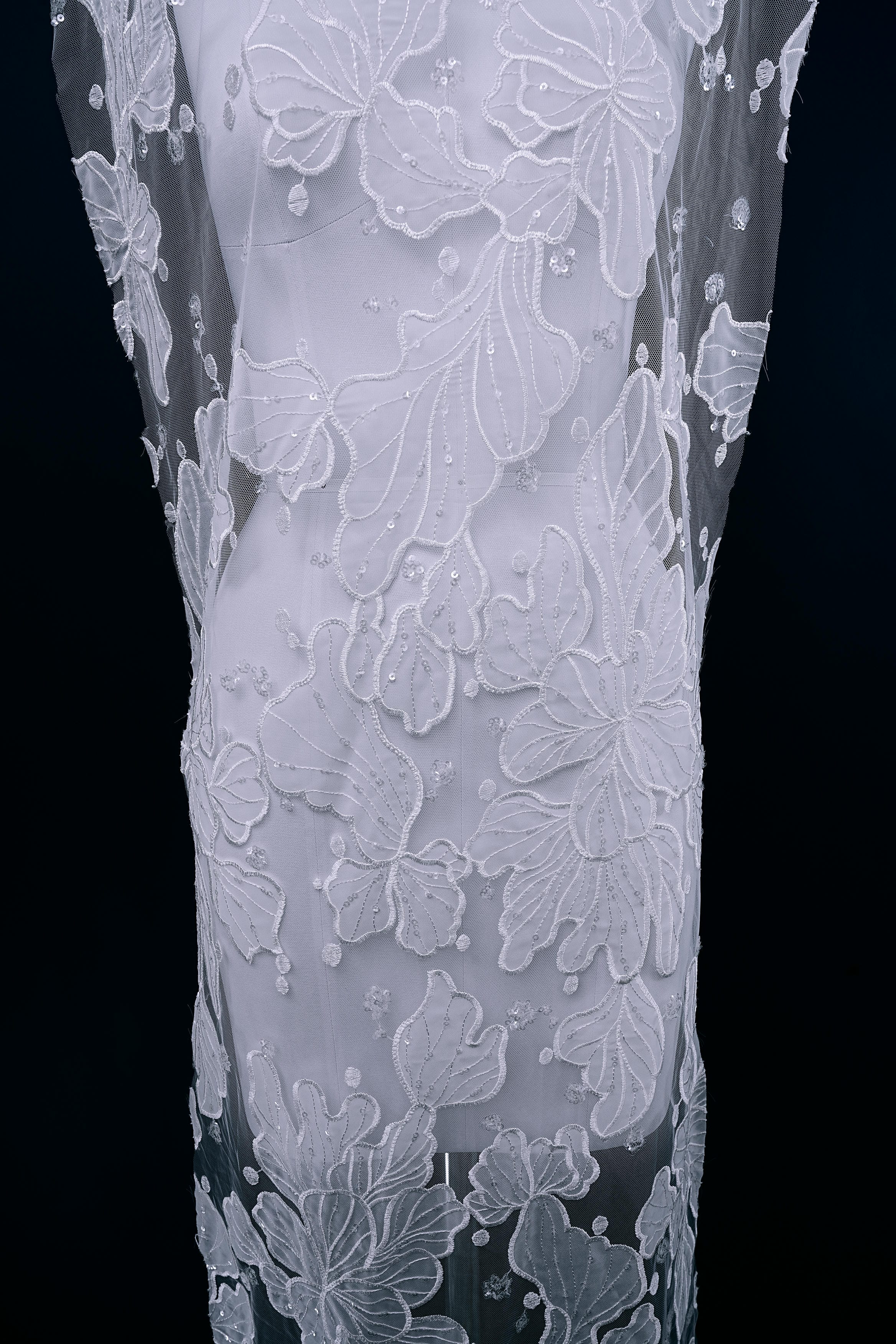 Sequined Embroidery Floral Lace Fabric Sequined Tulle Fabric Exquisite Floral Pattern Bridal Dress