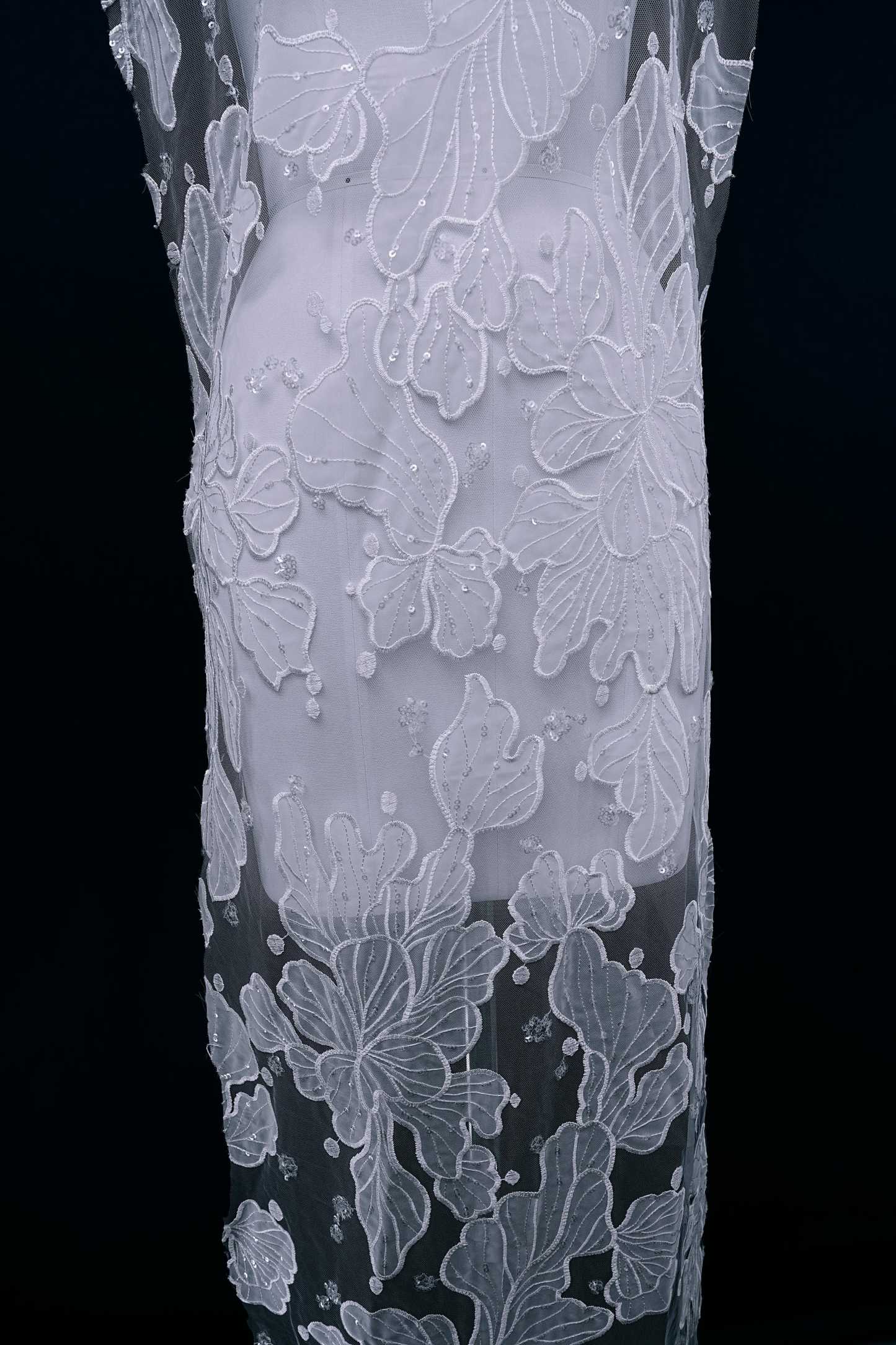 Sequined Embroidery Floral Lace Fabric Sequined Tulle Fabric Exquisite Floral Pattern Bridal Dress