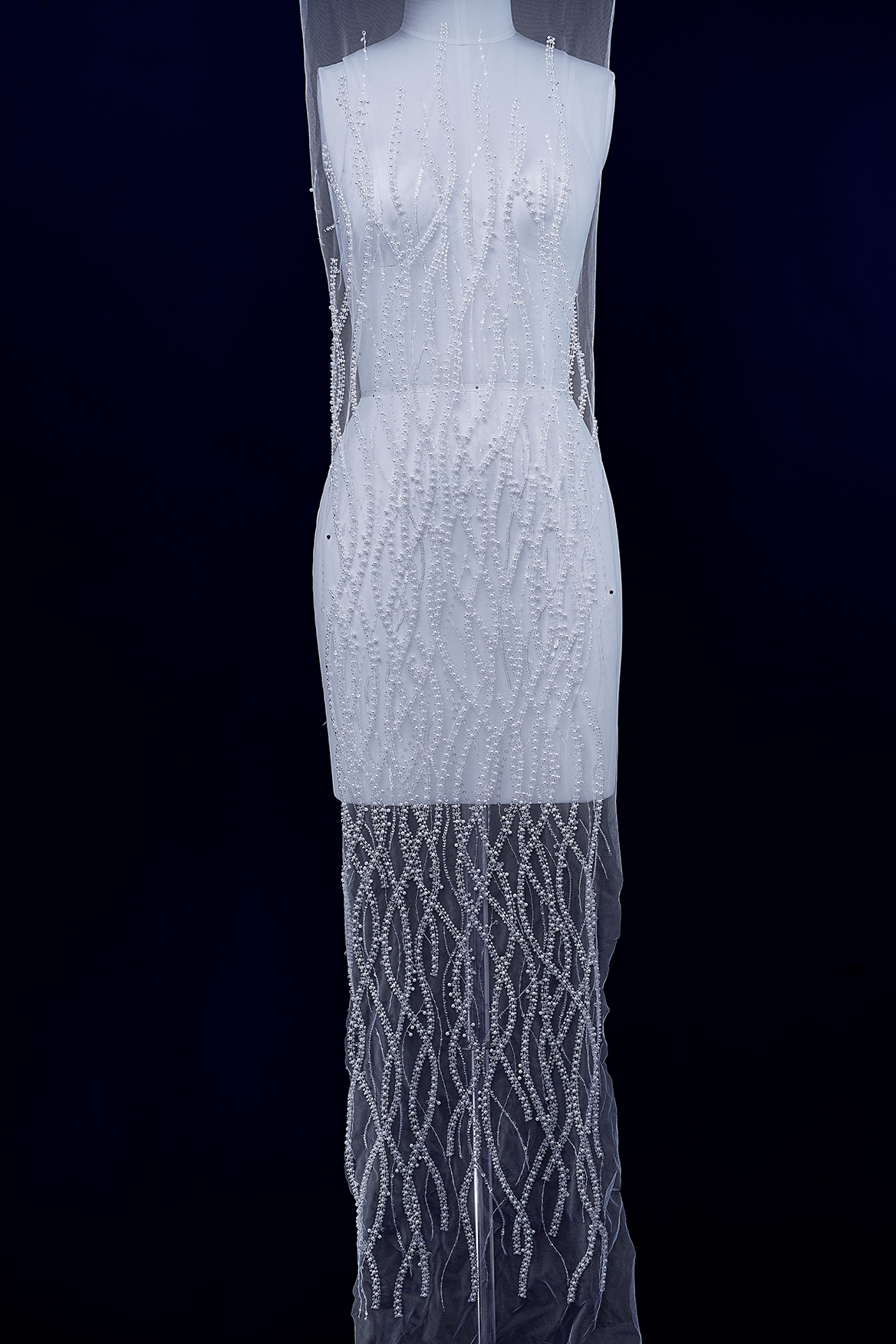 Heavy Bead Lace Fabric, Tulle Mesh White Pearls Sequins, Embroidery Lace Fabric