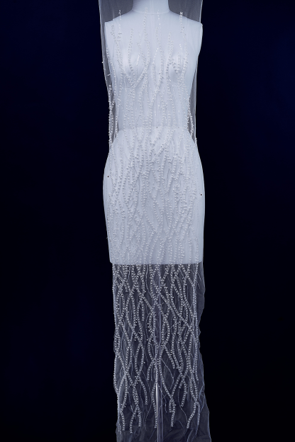 Heavy Bead Lace Fabric, Tulle Mesh White Pearls Sequins, Embroidery Lace Fabric