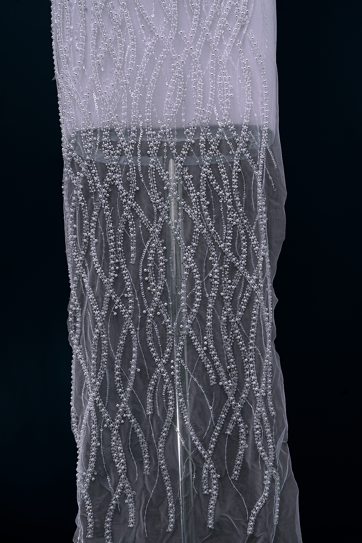 Heavy Bead Lace Fabric, Tulle Mesh White Pearls Sequins, Embroidery Lace Fabric