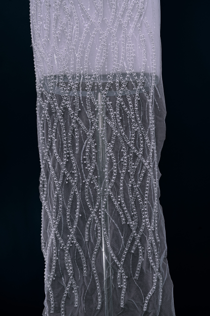 Heavy Bead Lace Fabric, Tulle Mesh White Pearls Sequins, Embroidery Lace Fabric