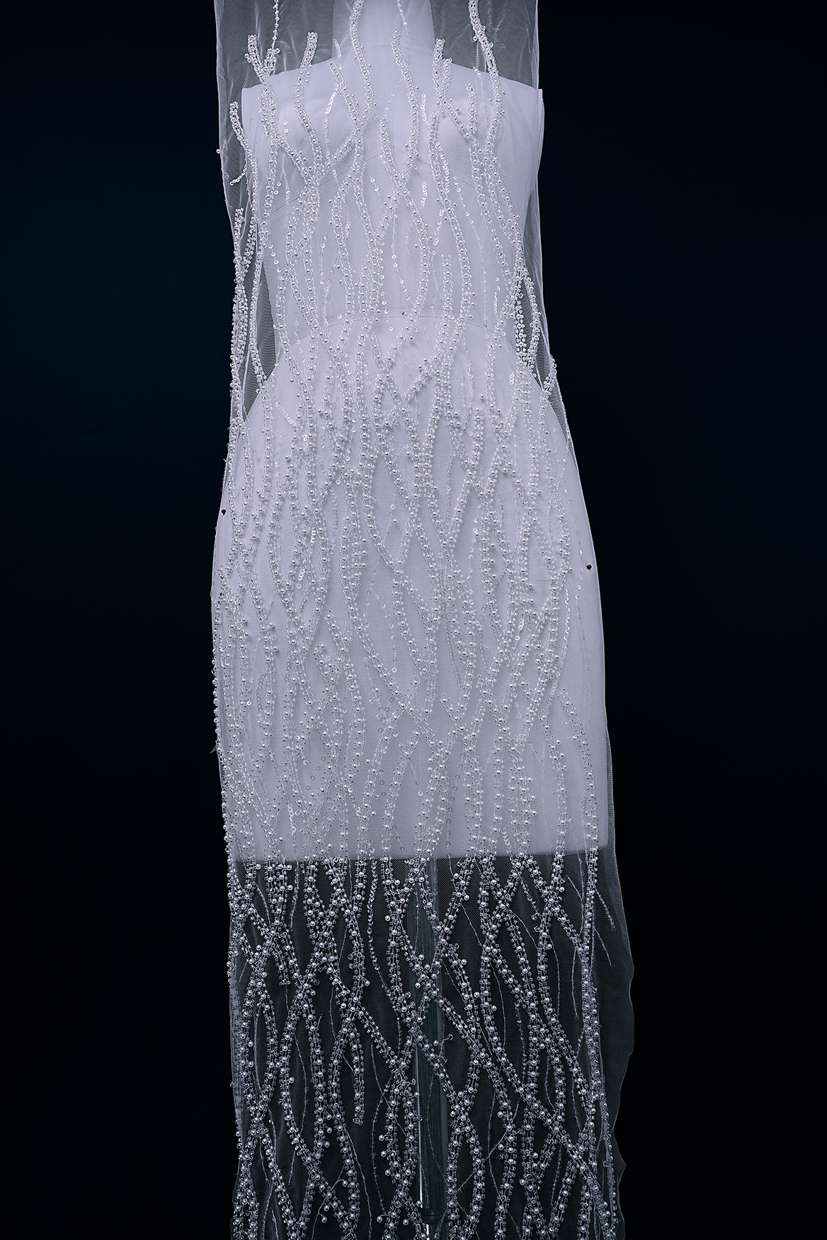 Heavy Bead Lace Fabric, Tulle Mesh White Pearls Sequins, Embroidery Lace Fabric