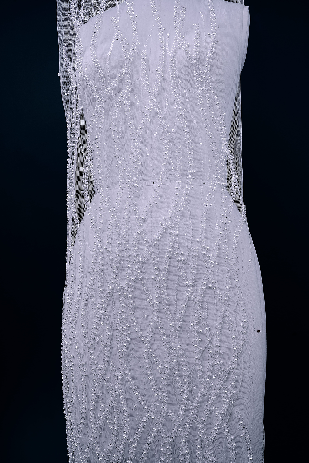 Heavy Bead Lace Fabric, Tulle Mesh White Pearls Sequins, Embroidery Lace Fabric