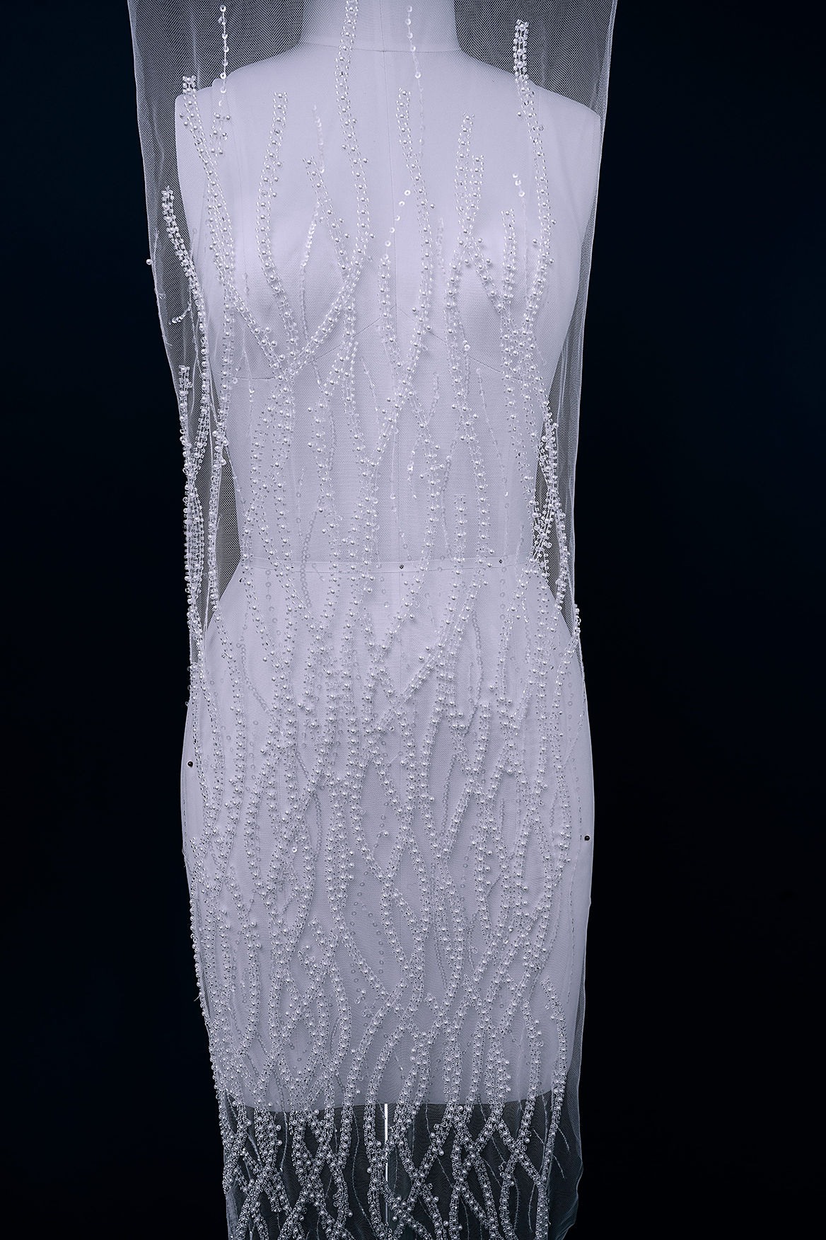 Heavy Bead Lace Fabric, Tulle Mesh White Pearls Sequins, Embroidery Lace Fabric