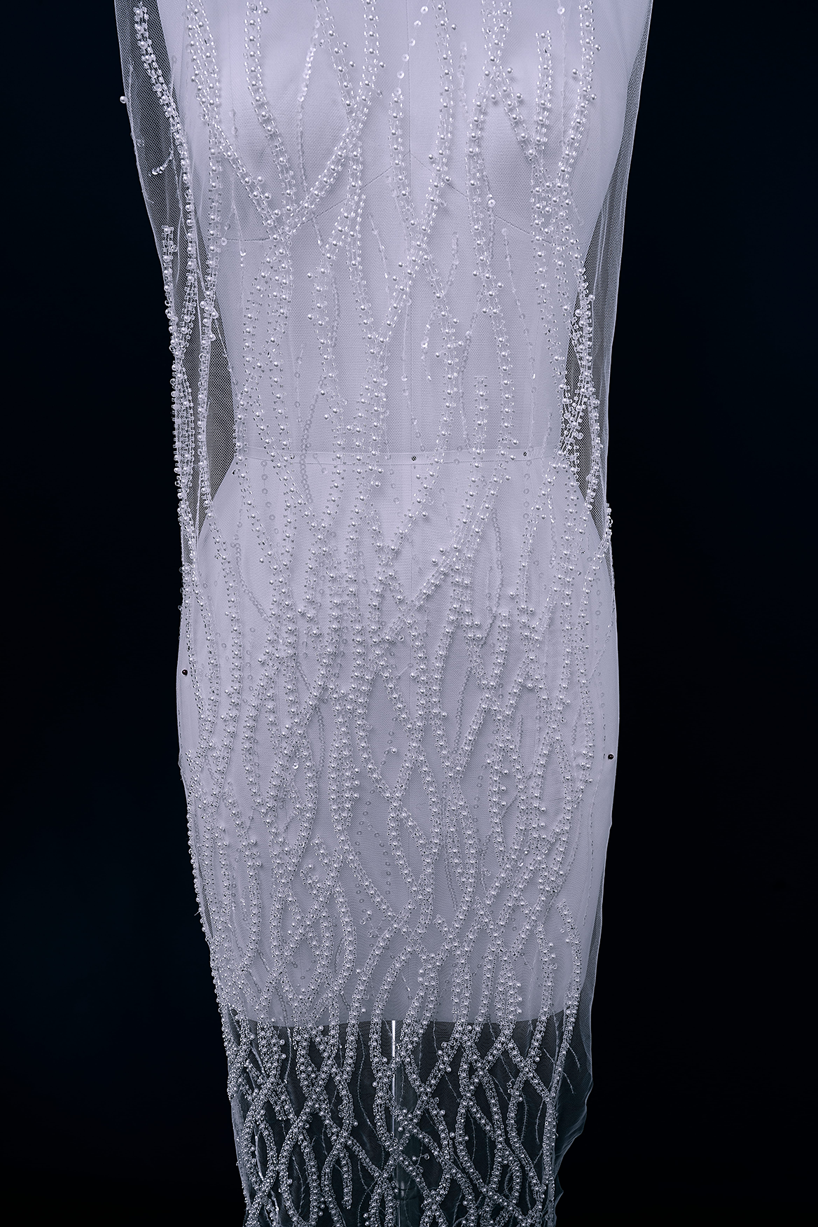 Heavy Bead Lace Fabric, Tulle Mesh White Pearls Sequins, Embroidery Lace Fabric