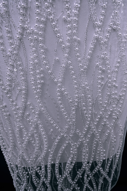 Heavy Bead Lace Fabric, Tulle Mesh White Pearls Sequins, Embroidery Lace Fabric