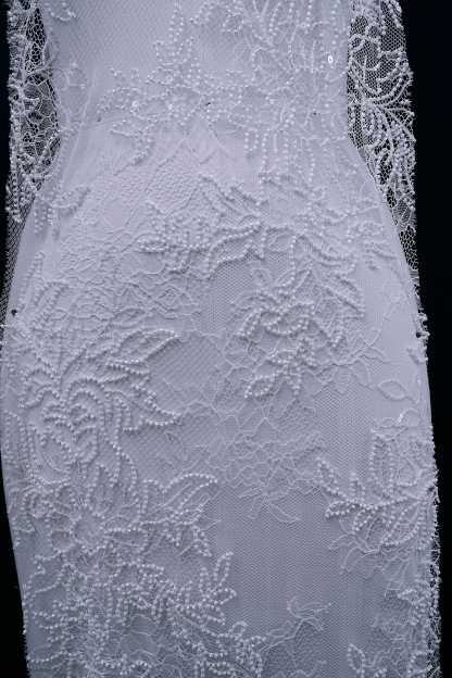 Beaded Floral Lace Fabric White Pearls Sequins Tulle Mesh Fabric Exquisite Embroidery Floral Pattern Wedding Dress
