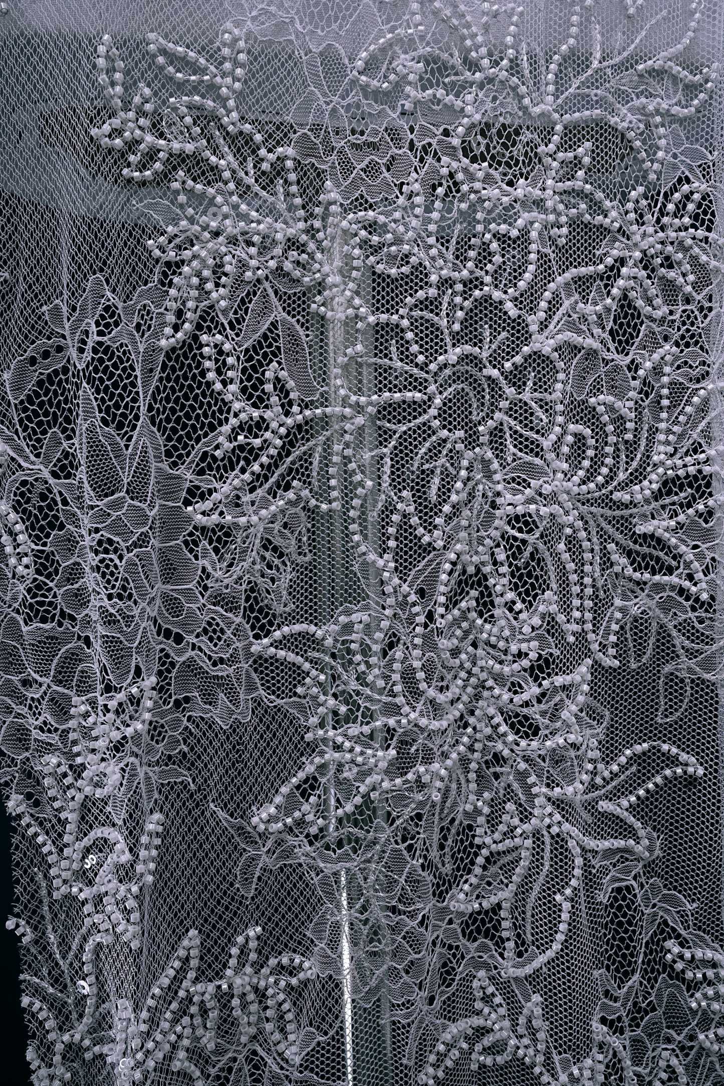 Beaded Floral Lace Fabric White Pearls Sequins Tulle Mesh Fabric Exquisite Embroidery Floral Pattern Wedding Dress