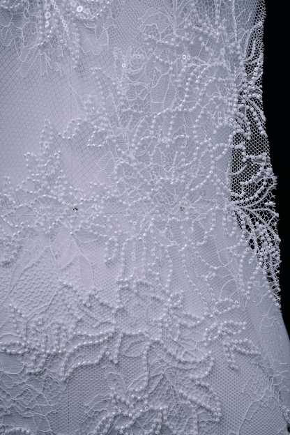 Beaded Floral Lace Fabric White Pearls Sequins Tulle Mesh Fabric Exquisite Embroidery Floral Pattern Wedding Dress