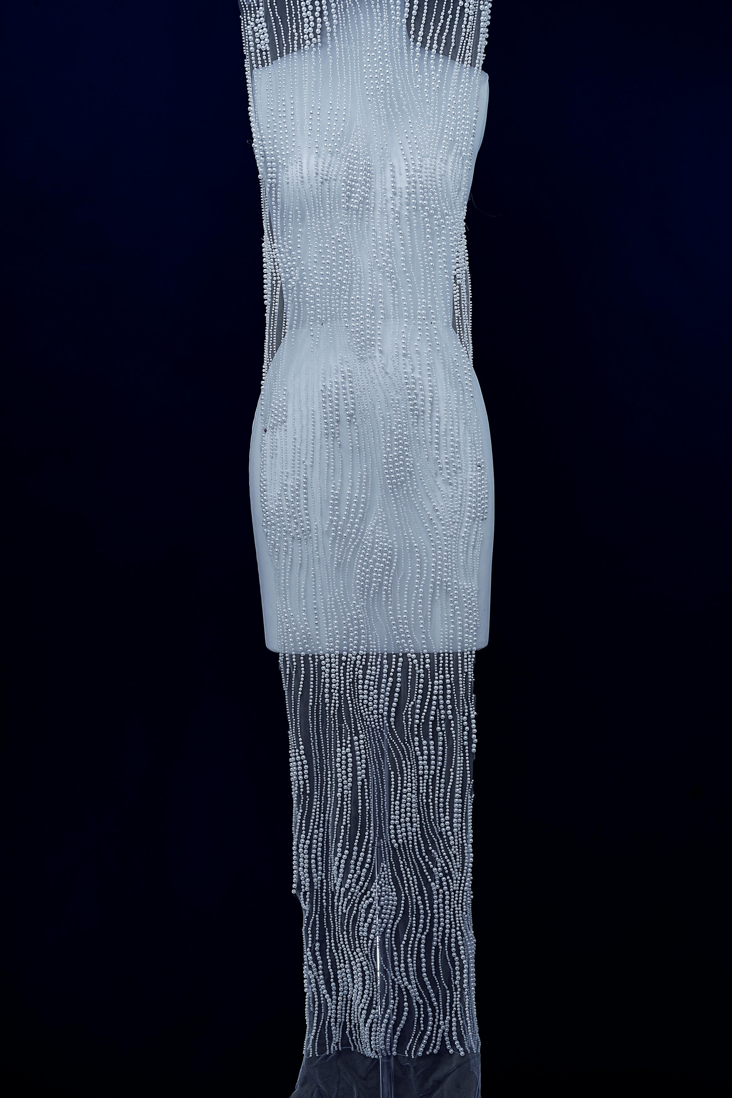 Heavy Sparkling Beaded Lace Fabric White Pearls Tulle Fabric Crystal Bead Fabric Wedding Dress