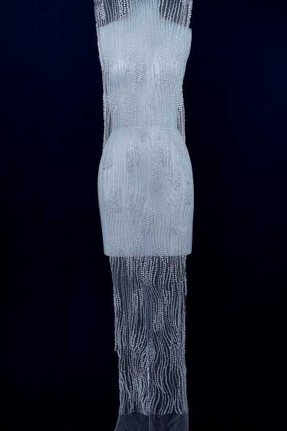 Heavy Sparkling Beaded Lace Fabric White Pearls Tulle Fabric Crystal Bead Fabric Wedding Dress