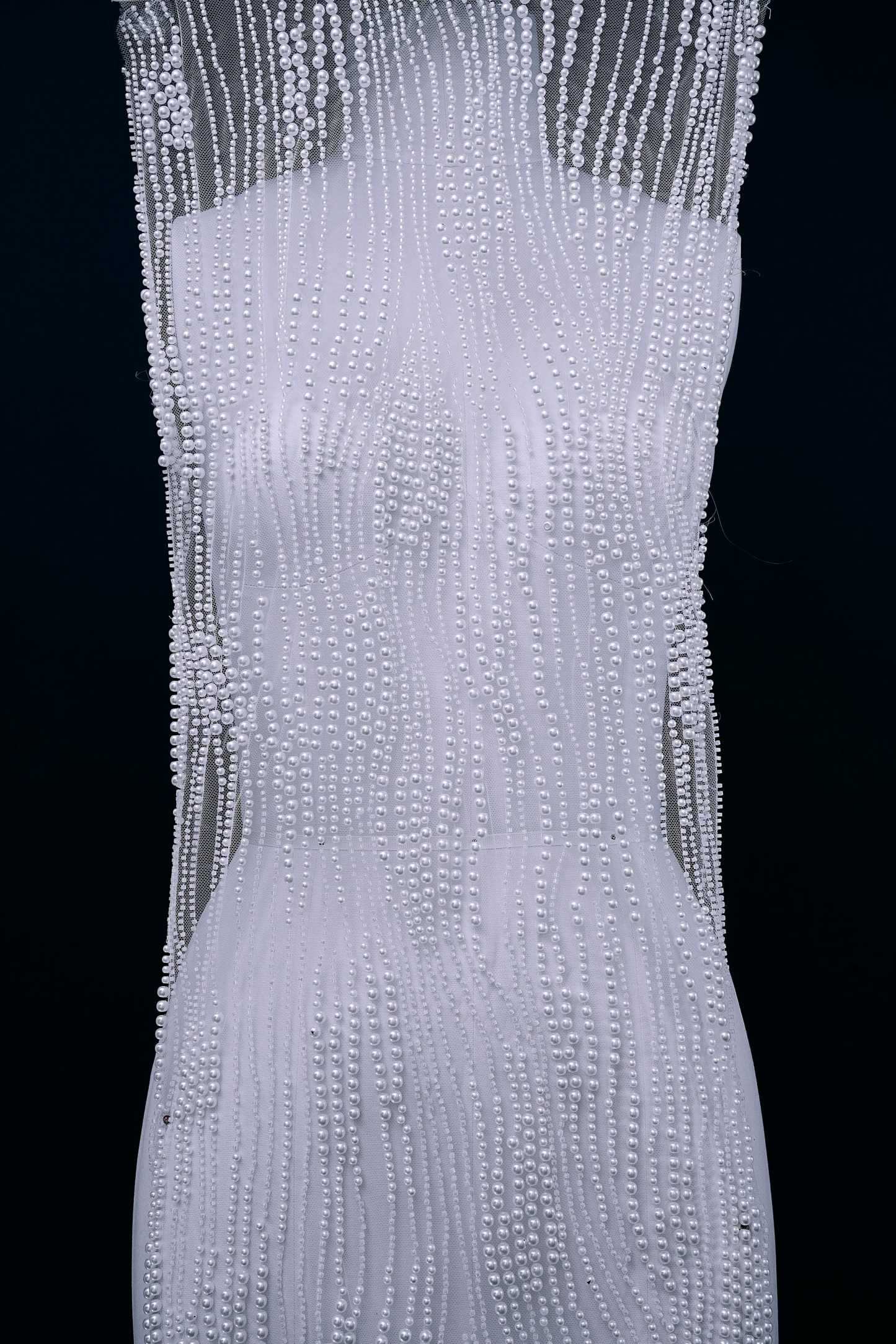 Heavy Sparkling Beaded Lace Fabric White Pearls Tulle Fabric Crystal Bead Fabric Wedding Dress