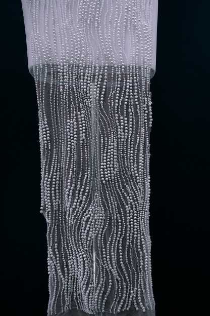 Heavy Sparkling Beaded Lace Fabric White Pearls Tulle Fabric Crystal Bead Fabric Wedding Dress