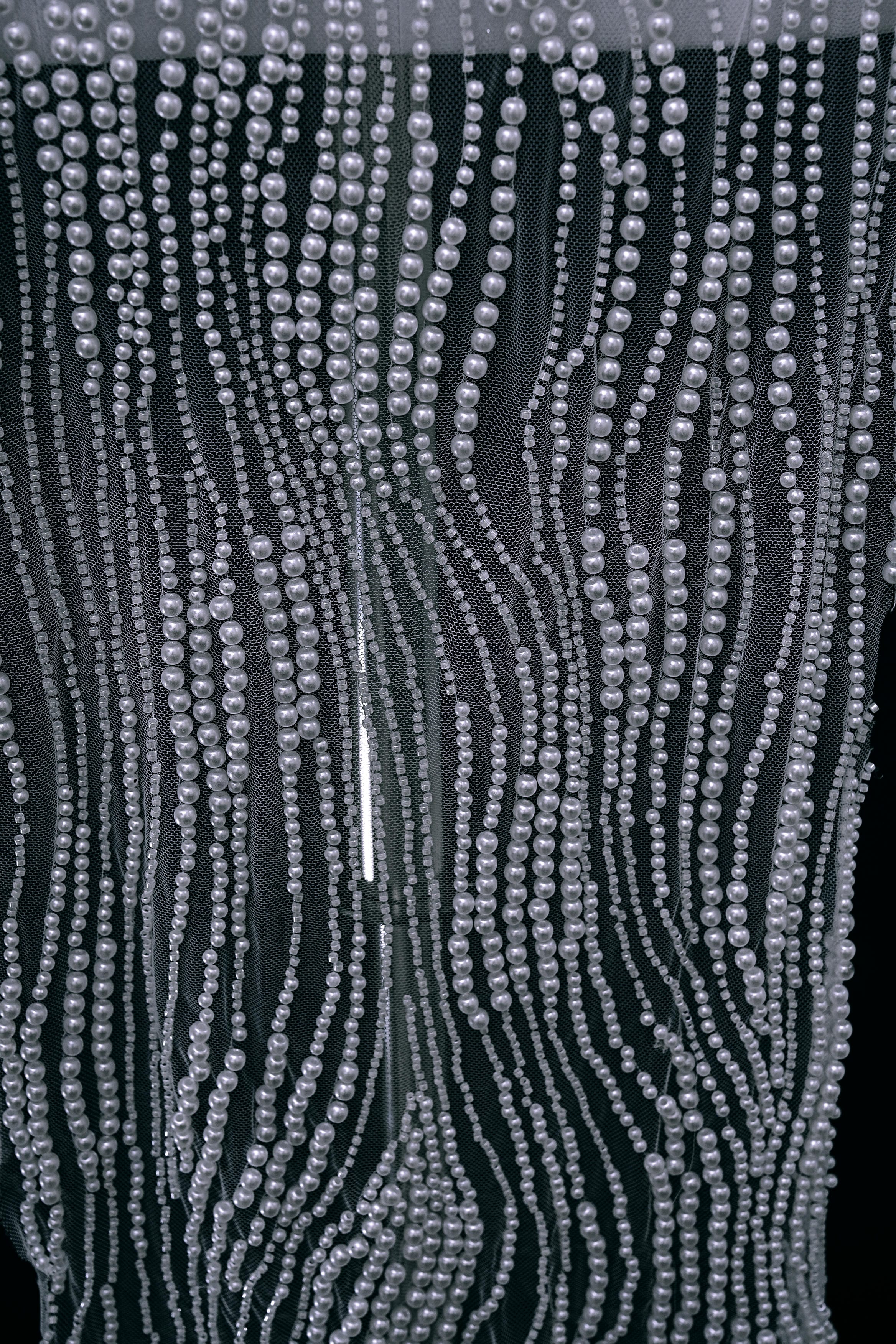 Heavy Sparkling Beaded Lace Fabric White Pearls Tulle Fabric Crystal Bead Fabric Wedding Dress