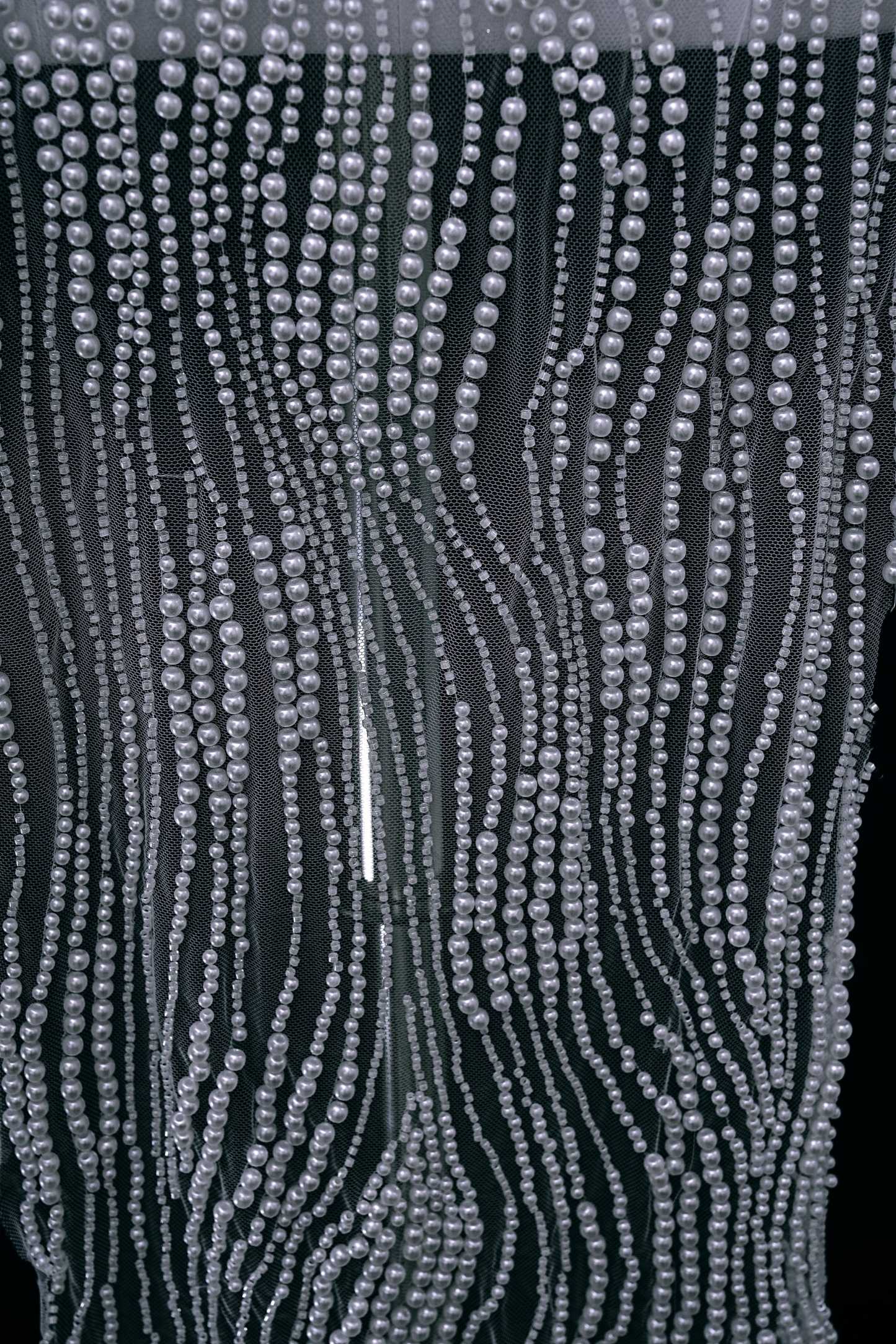 Heavy Sparkling Beaded Lace Fabric White Pearls Tulle Fabric Crystal Bead Fabric Wedding Dress