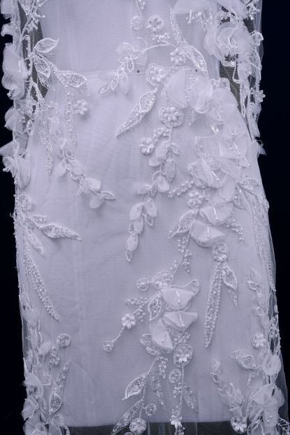 Sita Lace, sitalace, Lace Fabric, Feature Fabric, Tulle Fabric, Beaded Fabric, Sequined Fabric, Embroidery Fabric, Wedding Dress, Bridal Gown, Bridal Veil, Beads, Sequins, Feather Fabrics, Feather, 3D Flowers, Floral, Blossom Flowers, Floral Petal, Embroidered Leaves