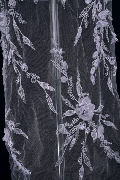 Sita Lace, sitalace, Lace Fabric, Feature Fabric, Tulle Fabric, Beaded Fabric, Sequined Fabric, Embroidery Fabric, Wedding Dress, Bridal Gown, Bridal Veil, Beads, Sequins, Feather Fabrics, Feather, 3D Flowers, Floral, Blossom Flowers, Floral Petal, Embroidered Leaves