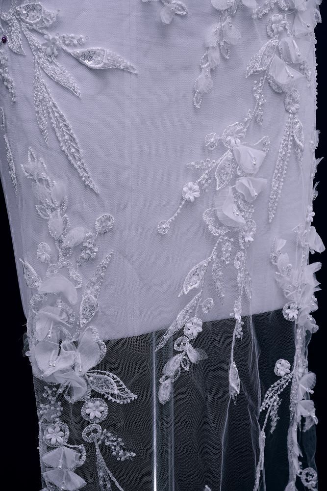 Sita Lace, sitalace, Lace Fabric, Feature Fabric, Tulle Fabric, Beaded Fabric, Sequined Fabric, Embroidery Fabric, Wedding Dress, Bridal Gown, Bridal Veil, Beads, Sequins, Feather Fabrics, Feather, 3D Flowers, Floral, Blossom Flowers, Floral Petal, Embroidered Leaves