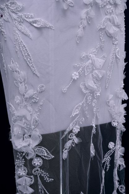 Sita Lace, sitalace, Lace Fabric, Feature Fabric, Tulle Fabric, Beaded Fabric, Sequined Fabric, Embroidery Fabric, Wedding Dress, Bridal Gown, Bridal Veil, Beads, Sequins, Feather Fabrics, Feather, 3D Flowers, Floral, Blossom Flowers, Floral Petal, Embroidered Leaves