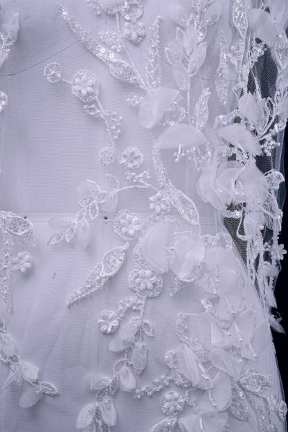 Sita Lace, sitalace, Lace Fabric, Feature Fabric, Tulle Fabric, Beaded Fabric, Sequined Fabric, Embroidery Fabric, Wedding Dress, Bridal Gown, Bridal Veil, Beads, Sequins, Feather Fabrics, Feather, 3D Flowers, Floral, Blossom Flowers, Floral Petal, Embroidered Leaves