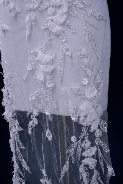 Sita Lace, sitalace, Lace Fabric, Feature Fabric, Tulle Fabric, Beaded Fabric, Sequined Fabric, Embroidery Fabric, Wedding Dress, Bridal Gown, Bridal Veil, Beads, Sequins, Feather Fabrics, Feather, 3D Flowers, Floral, Blossom Flowers, Floral Petal, Embroidered Leaves