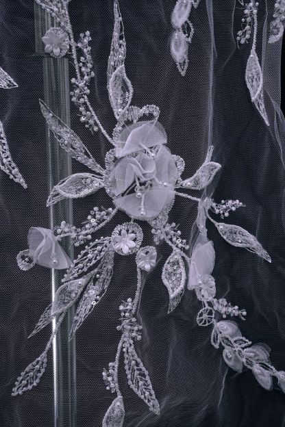 Sita Lace, sitalace, Lace Fabric, Feature Fabric, Tulle Fabric, Beaded Fabric, Sequined Fabric, Embroidery Fabric, Wedding Dress, Bridal Gown, Bridal Veil, Beads, Sequins, Feather Fabrics, Feather, 3D Flowers, Floral, Blossom Flowers, Floral Petal, Embroidered Leaves