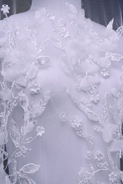 Sita Lace, sitalace, Lace Fabric, Feature Fabric, Tulle Fabric, Beaded Fabric, Sequined Fabric, Embroidery Fabric, Wedding Dress, Bridal Gown, Bridal Veil, Beads, Sequins, Feather Fabrics, Feather, 3D Flowers, Floral, Blossom Flowers, Floral Petal, Embroidered Leaves