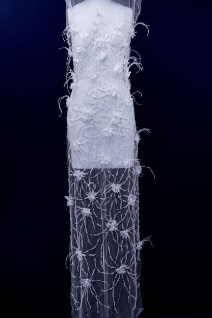 Sita Lace, sitalace, Lace Fabric, Feature Fabric, Tulle Fabric, Beaded Fabric, Sequined Fabric, Embroidery Fabric, Wedding Dress, Bridal Gown, Bridal Veil, Beads, Sequins, Feather Fabrics, Feather, 3D Flowers, Floral, Blossom Flowers, Floral Petal, Embroidered Leaves