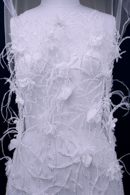 Sita Lace, sitalace, Lace Fabric, Feature Fabric, Tulle Fabric, Beaded Fabric, Sequined Fabric, Embroidery Fabric, Wedding Dress, Bridal Gown, Bridal Veil, Beads, Sequins, Feather Fabrics, Feather, 3D Flowers, Floral, Blossom Flowers, Floral Petal, Embroidered Leaves