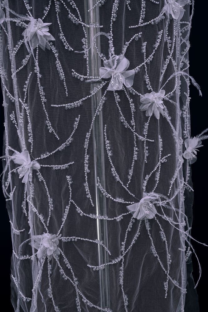 Sita Lace, sitalace, Lace Fabric, Feature Fabric, Tulle Fabric, Beaded Fabric, Sequined Fabric, Embroidery Fabric, Wedding Dress, Bridal Gown, Bridal Veil, Beads, Sequins, Feather Fabrics, Feather, 3D Flowers, Floral, Blossom Flowers, Floral Petal, Embroidered Leaves