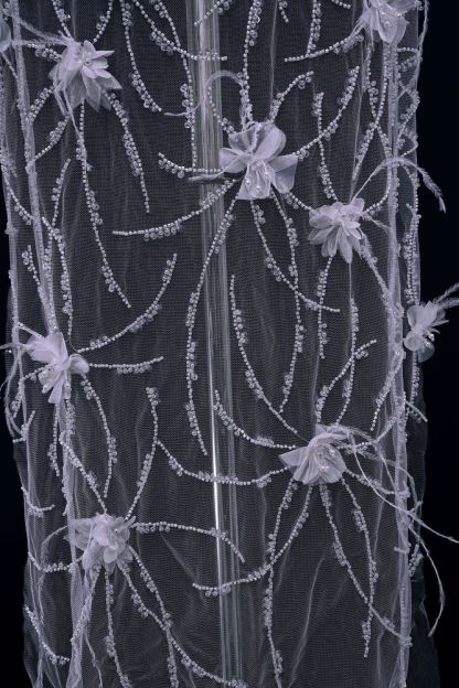 Sita Lace, sitalace, Lace Fabric, Feature Fabric, Tulle Fabric, Beaded Fabric, Sequined Fabric, Embroidery Fabric, Wedding Dress, Bridal Gown, Bridal Veil, Beads, Sequins, Feather Fabrics, Feather, 3D Flowers, Floral, Blossom Flowers, Floral Petal, Embroidered Leaves