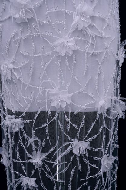 Sita Lace, sitalace, Lace Fabric, Feature Fabric, Tulle Fabric, Beaded Fabric, Sequined Fabric, Embroidery Fabric, Wedding Dress, Bridal Gown, Bridal Veil, Beads, Sequins, Feather Fabrics, Feather, 3D Flowers, Floral, Blossom Flowers, Floral Petal, Embroidered Leaves